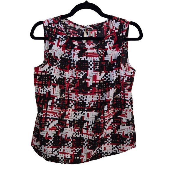 Talbots Red Black White Geometric Print Sleeveless Blouse Size 10p - Picture 1 of 5